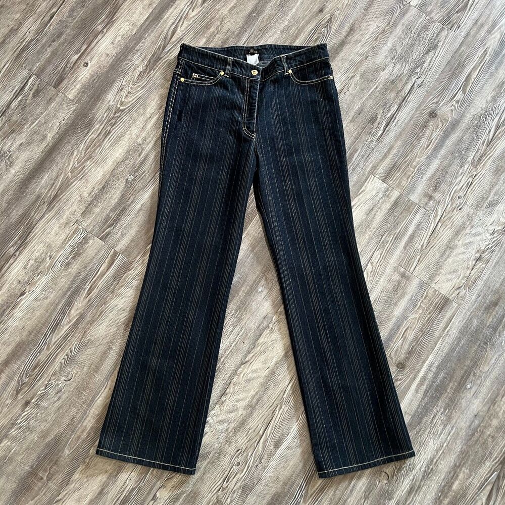 Luxury Escada Designer Denim Bootcut Gold Striped Jeans 40 Euro